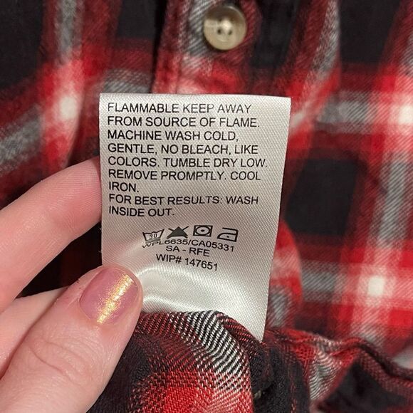 WOOLRICH-Men's Red & Black Plaid Flannel Cotton Button-Front Shirt, Size Medium - Picture 9 of 11